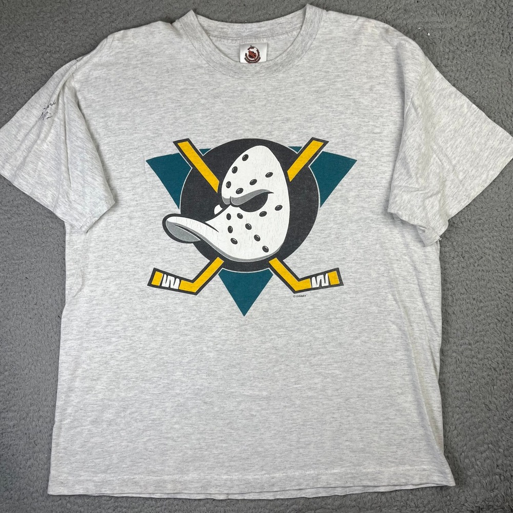 Chalk Line Mighty Ducks T-Shirt Mens XL Gray Vintage NHL Disney Signed 90s